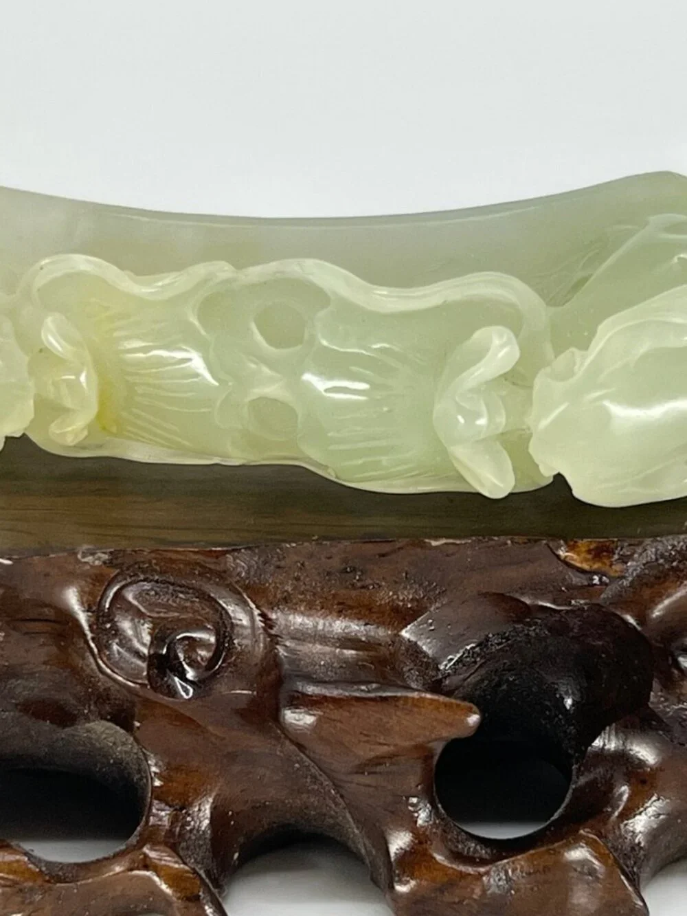 Chinese Hetian Jade Pendant w Double Dragons & Fire Ball